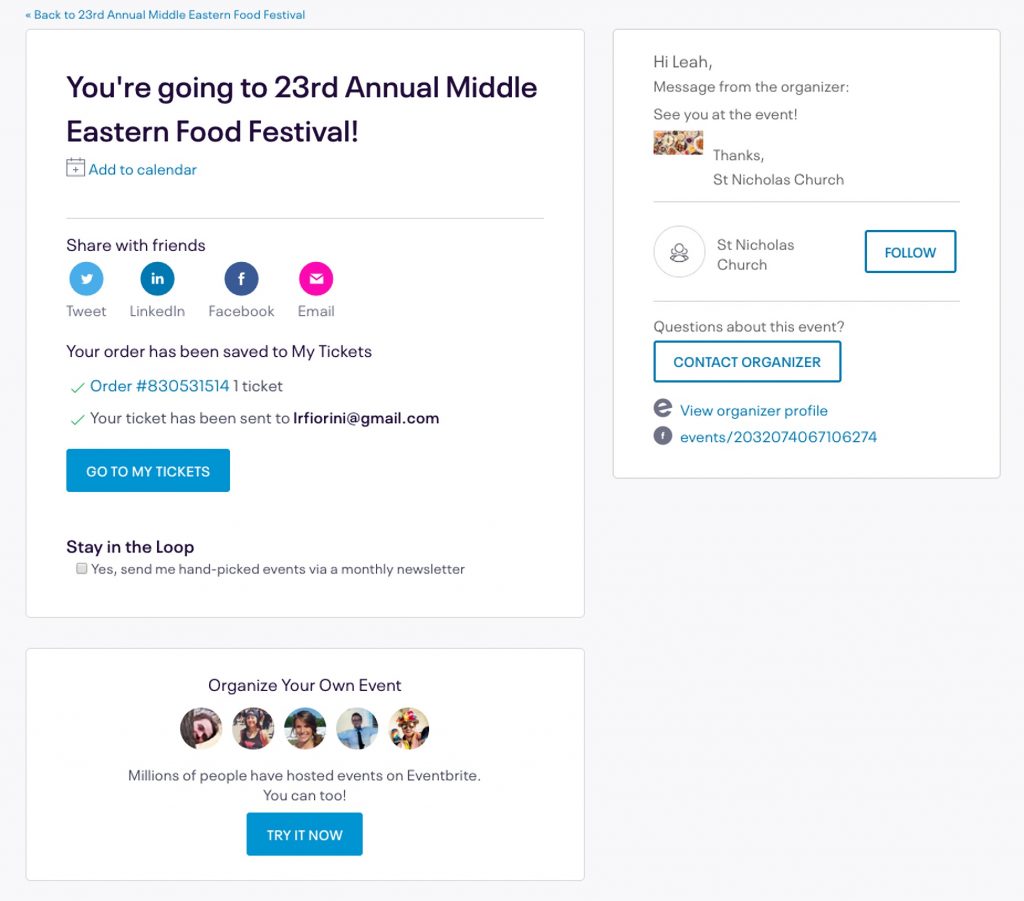 email xác nhận sự kiện