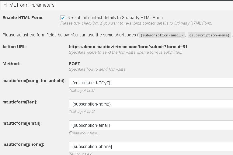 kết nối form layered popup với mautic