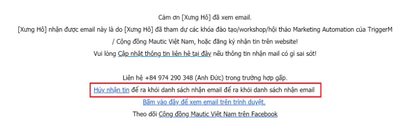 hủy đăng ký nhận email
